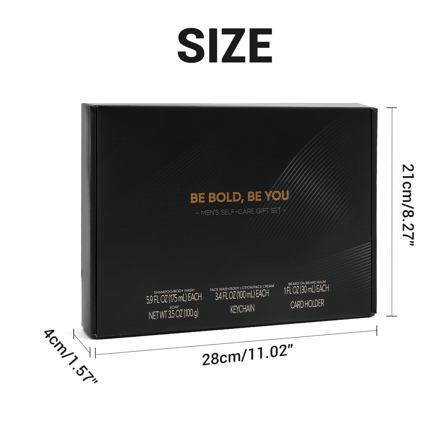 Keychain and business card case add practical style to the set.