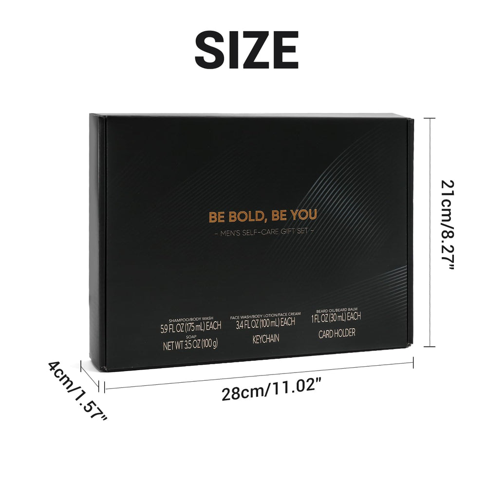 Keychain and business card case add practical style to the set.