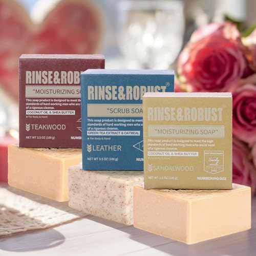Savon-barre Rinse & Robust parfum cuir.