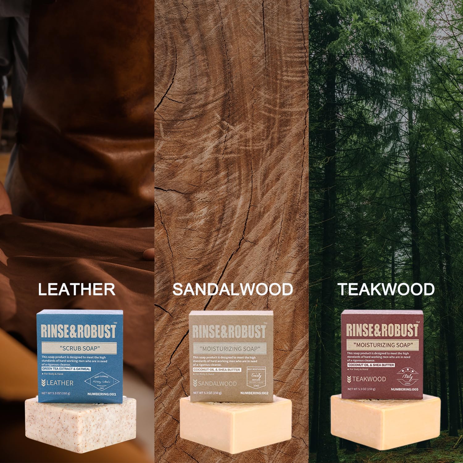 Savon-barre Rinse & Robust parfum teck.