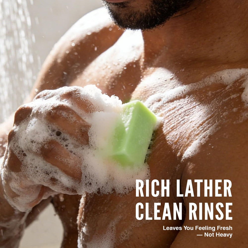 Rinse & Robust morning routine scene featuring the tea tree scent.