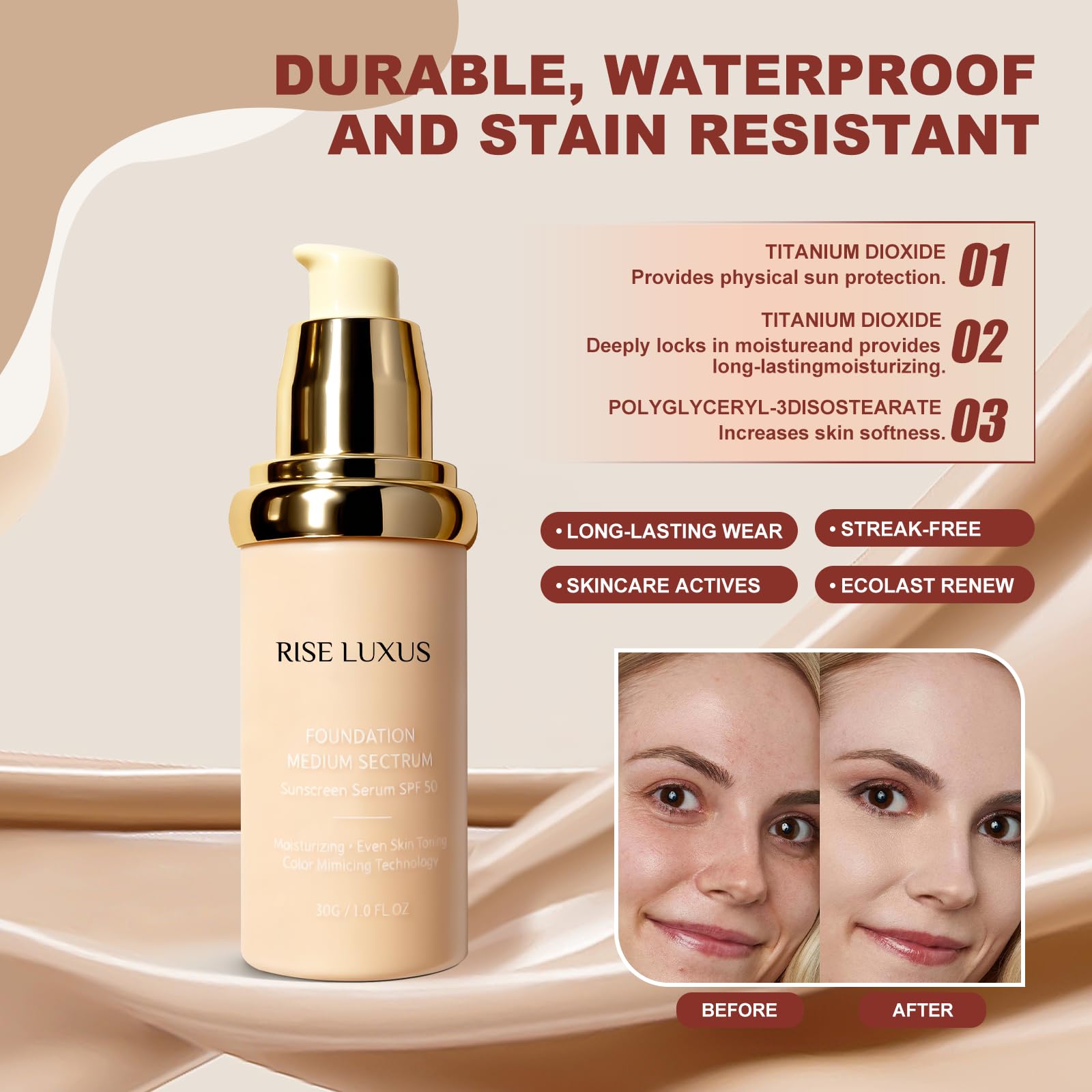 Protection SPF50 Rise Luxus Ultrablend intégrée à votre maquillage