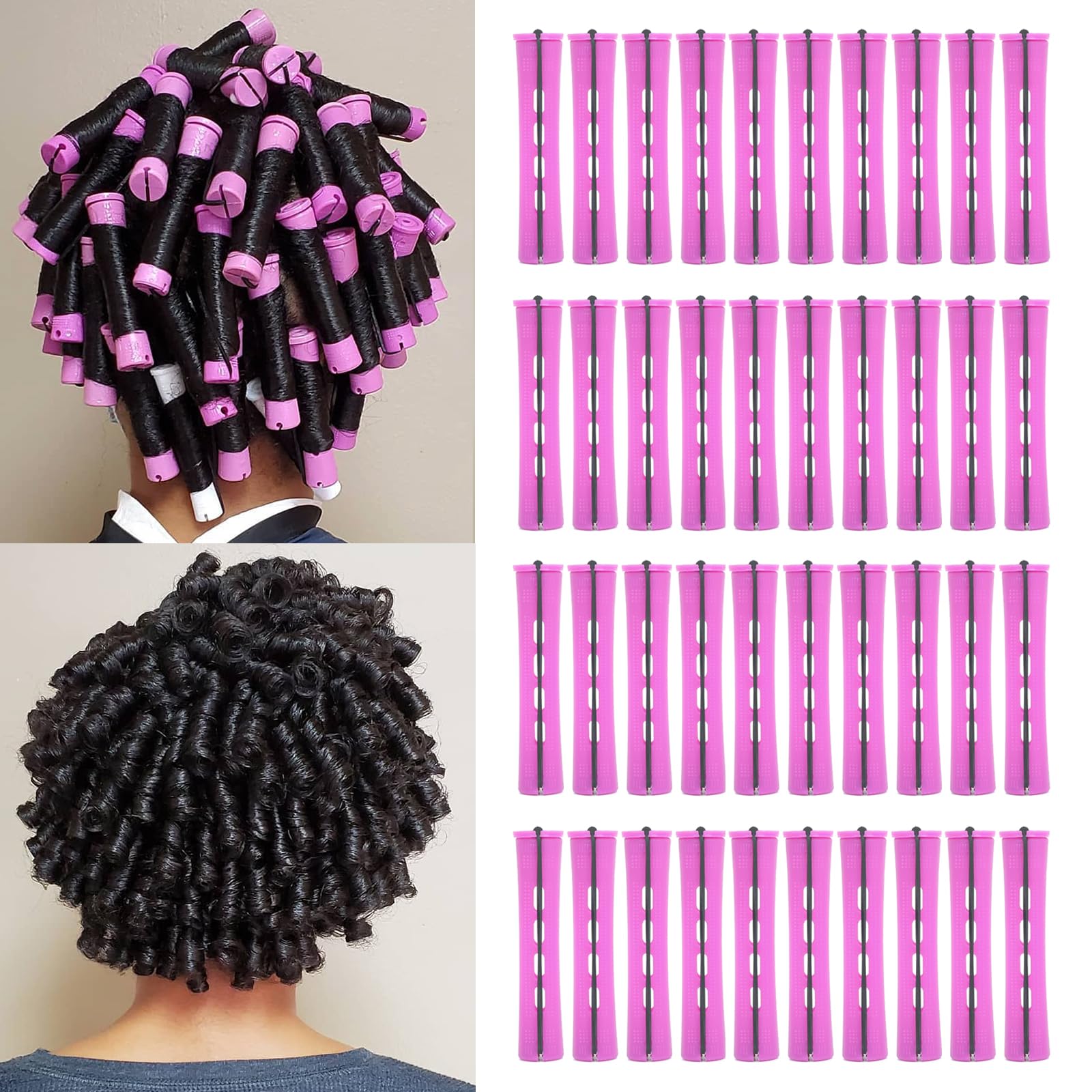 Riseety 40 pièces rouleaux perm violet pour boucles faciles sans chaleur.