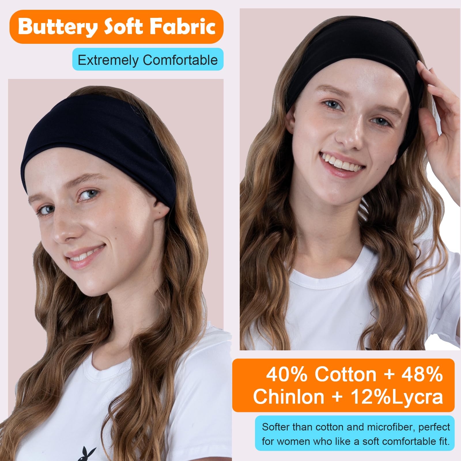 RITOPER bandeau cheveux noir confort tout jour sans pression autour de la tête