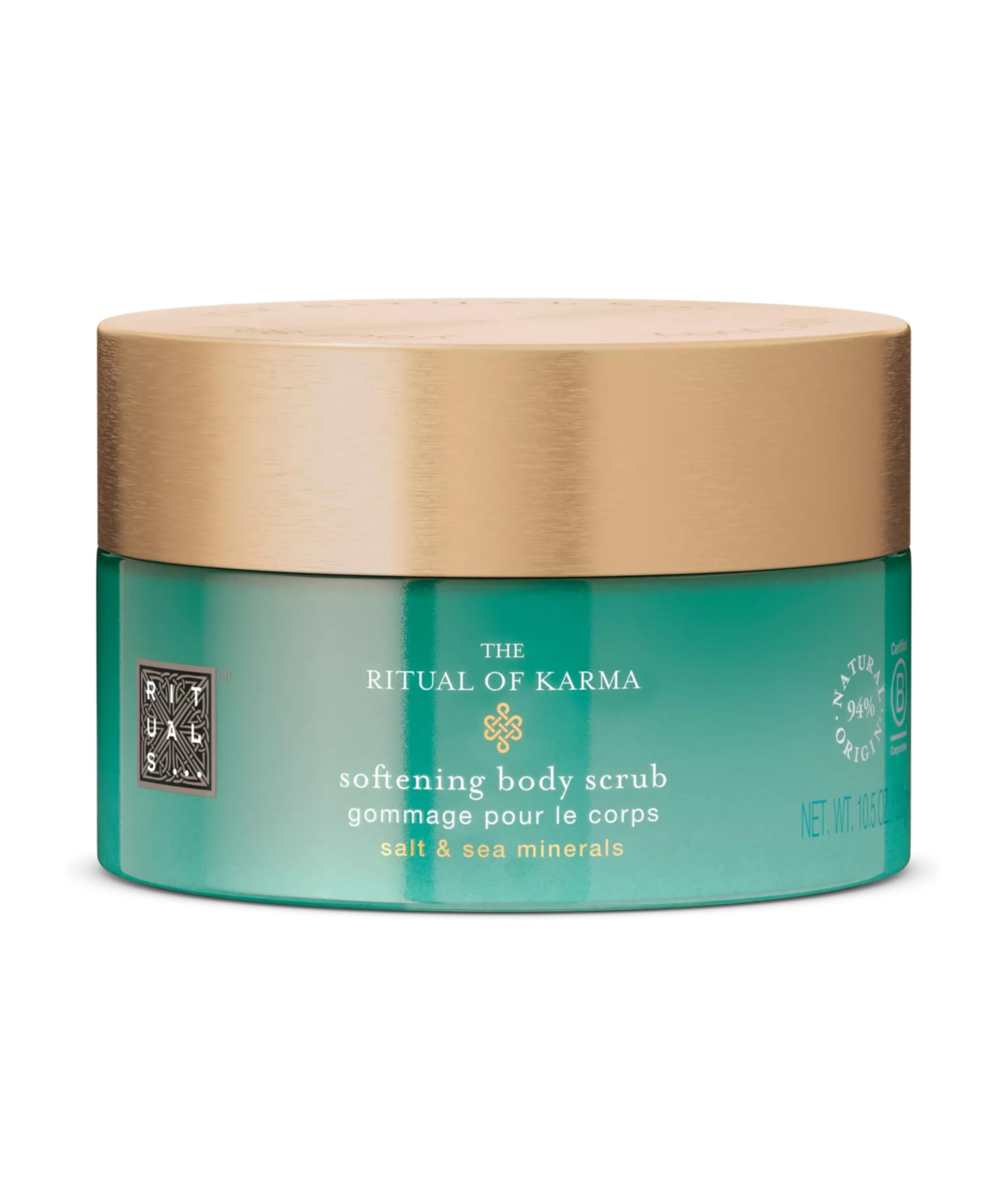 RITUALS The Ritual of Karma gommage-bouteille, texture exfoliante pour peau douce après utilisation.