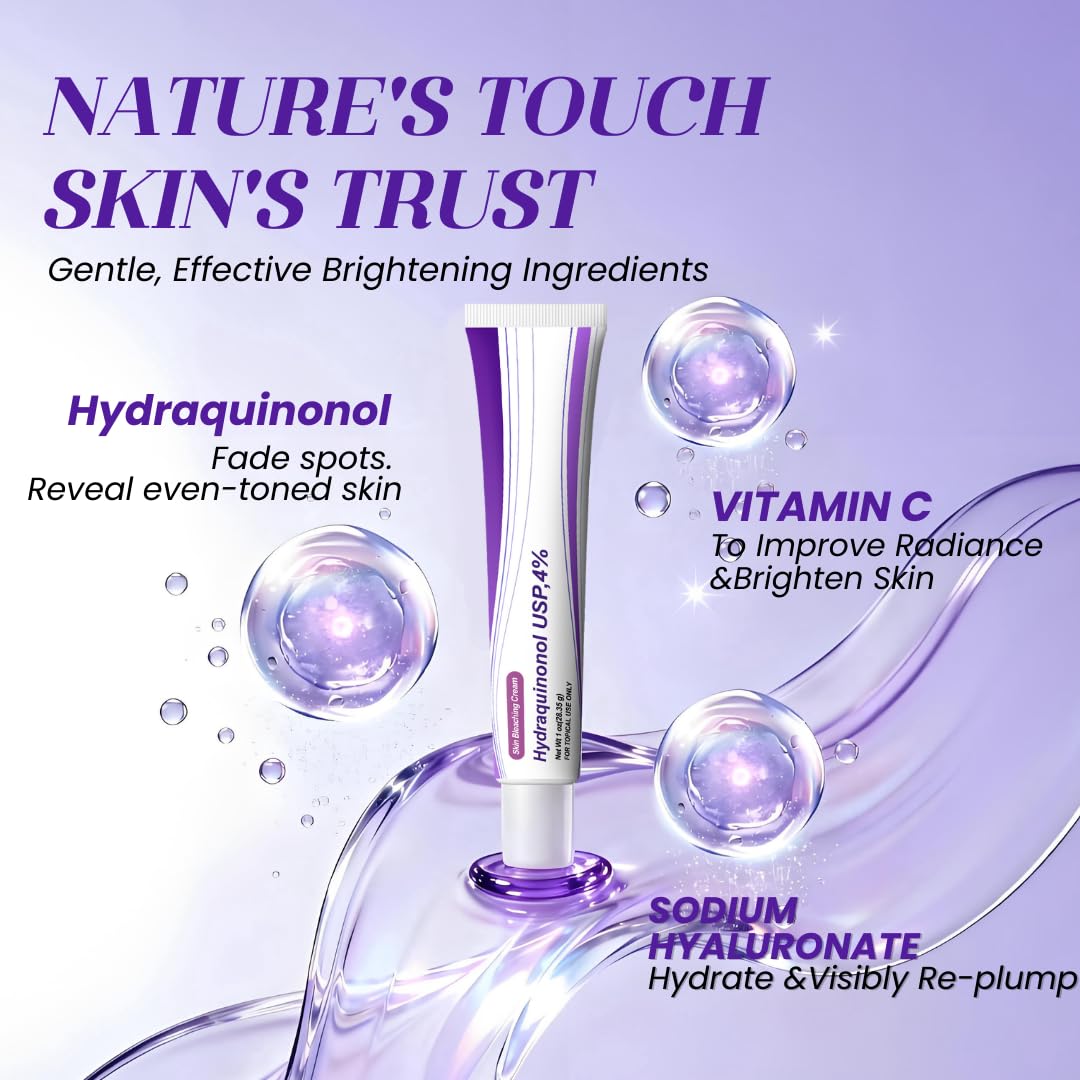 Rivocoda Hydraquinonol crème, aperçu avant/après et éclat naturel.