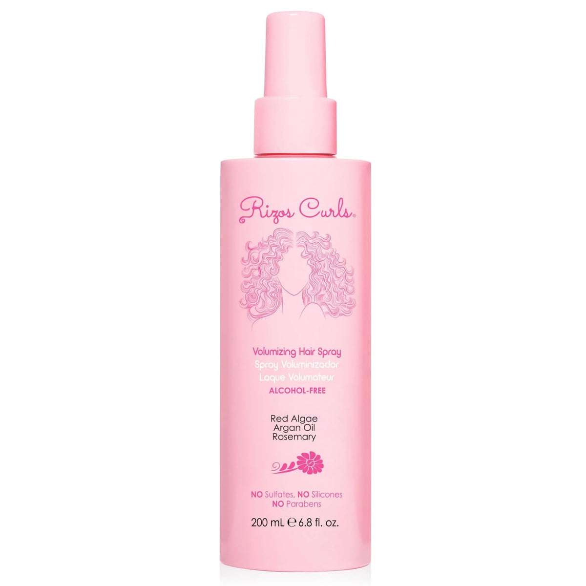 Rizos Curls alcohol-free curl spray bottle for flexible hold and shine.