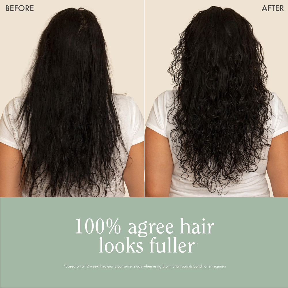 Utilisation quotidienne du Shampoing Biotine Rizos Curls pour cheveux pleins.