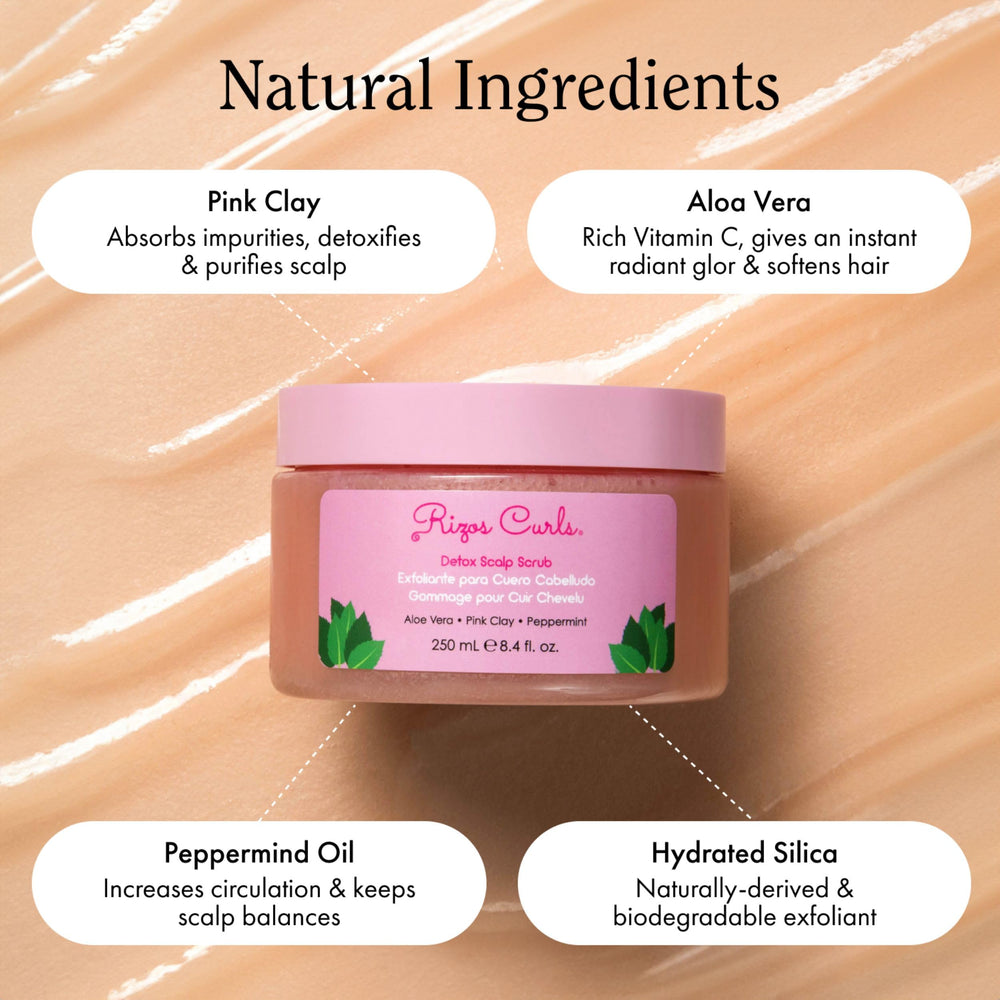 Rizos Curls Détox Scrub – application sur cuir chevelu pour nettoyer et clarifier.