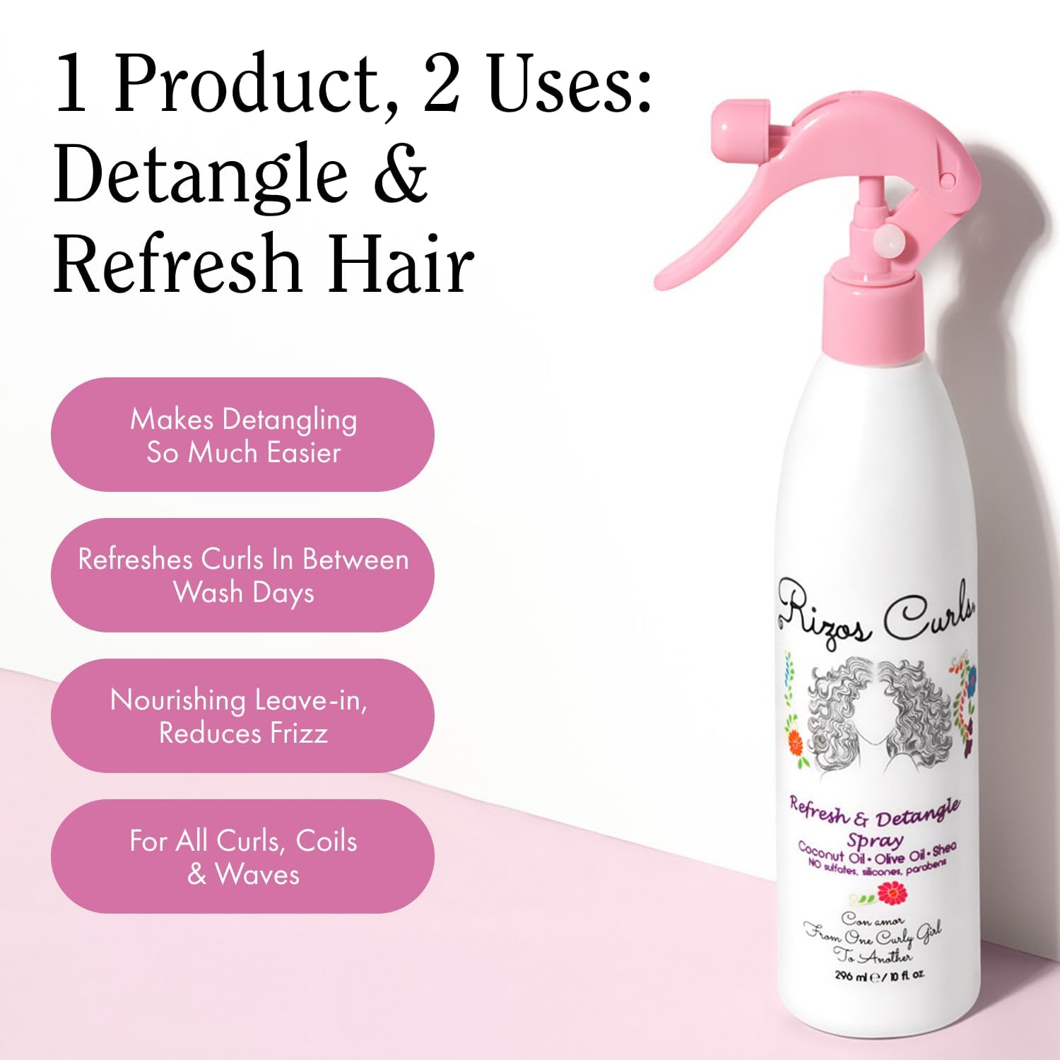 Rizos Curls Travel Refresh & Detangle Spray – Aloé vera hydrate sans alourdir les boucles.
