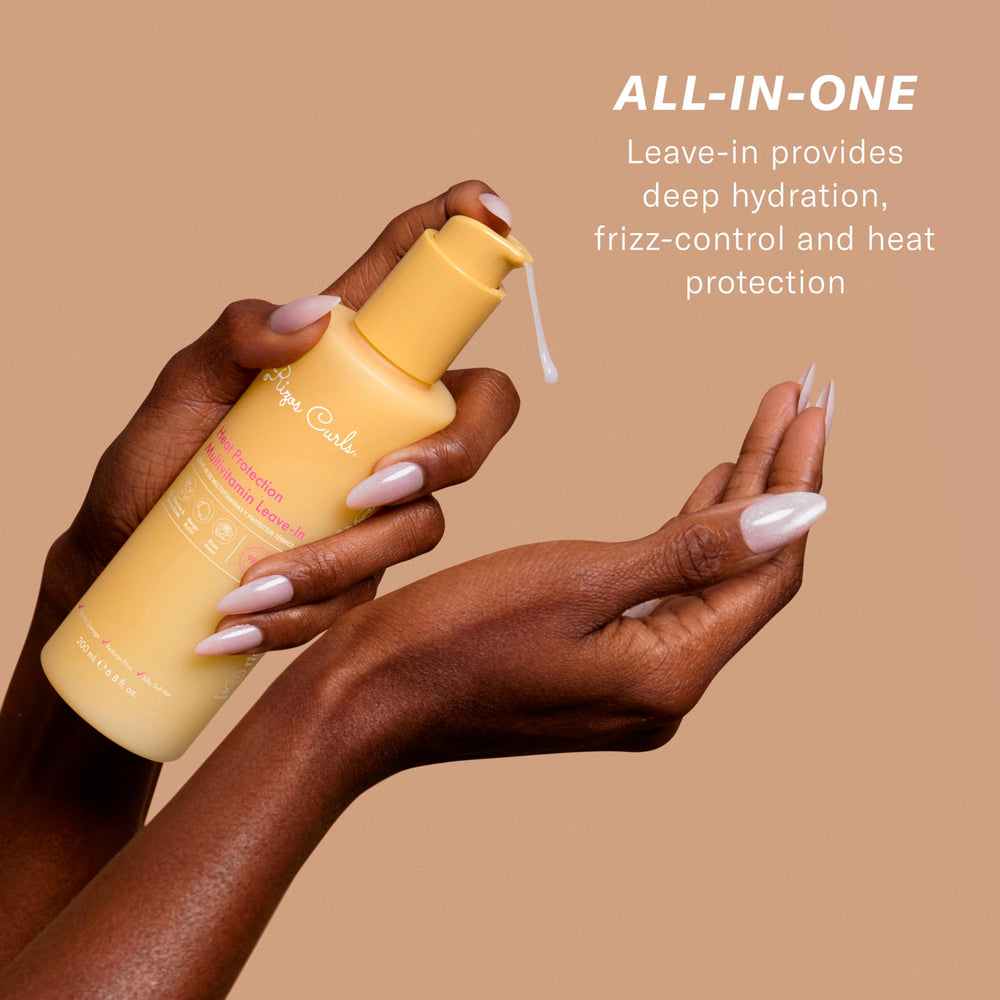 Rizos Curls multivitamin leave-in pump dispense enables easy, even application.