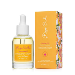 Rizos Curls Nourish Oil, bouteille ouverte, huile légère qui apporte brillance et hydratation.