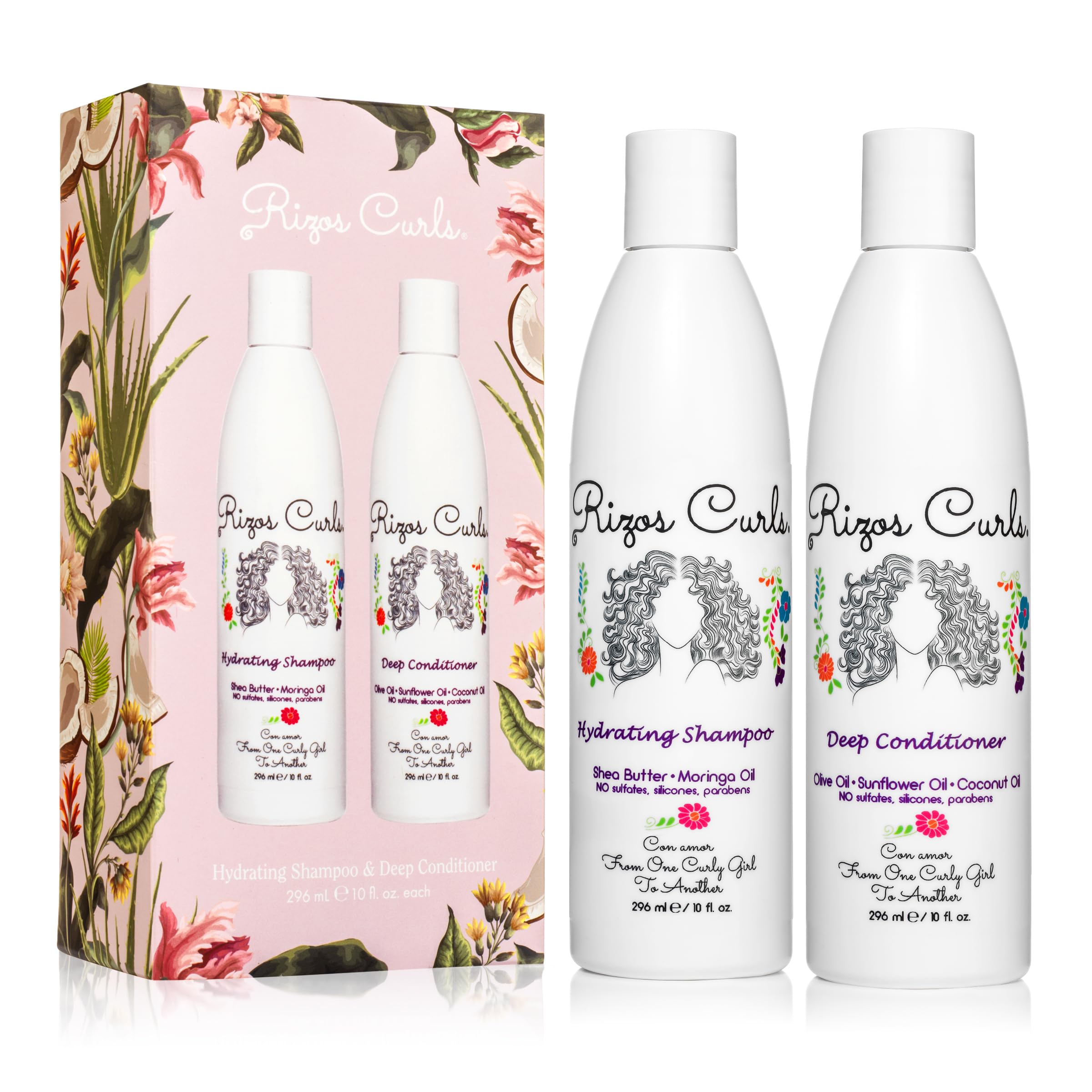 Shampoing hydratant Rizos Curls en flacon pour toutes les boucles, hydratation douce.