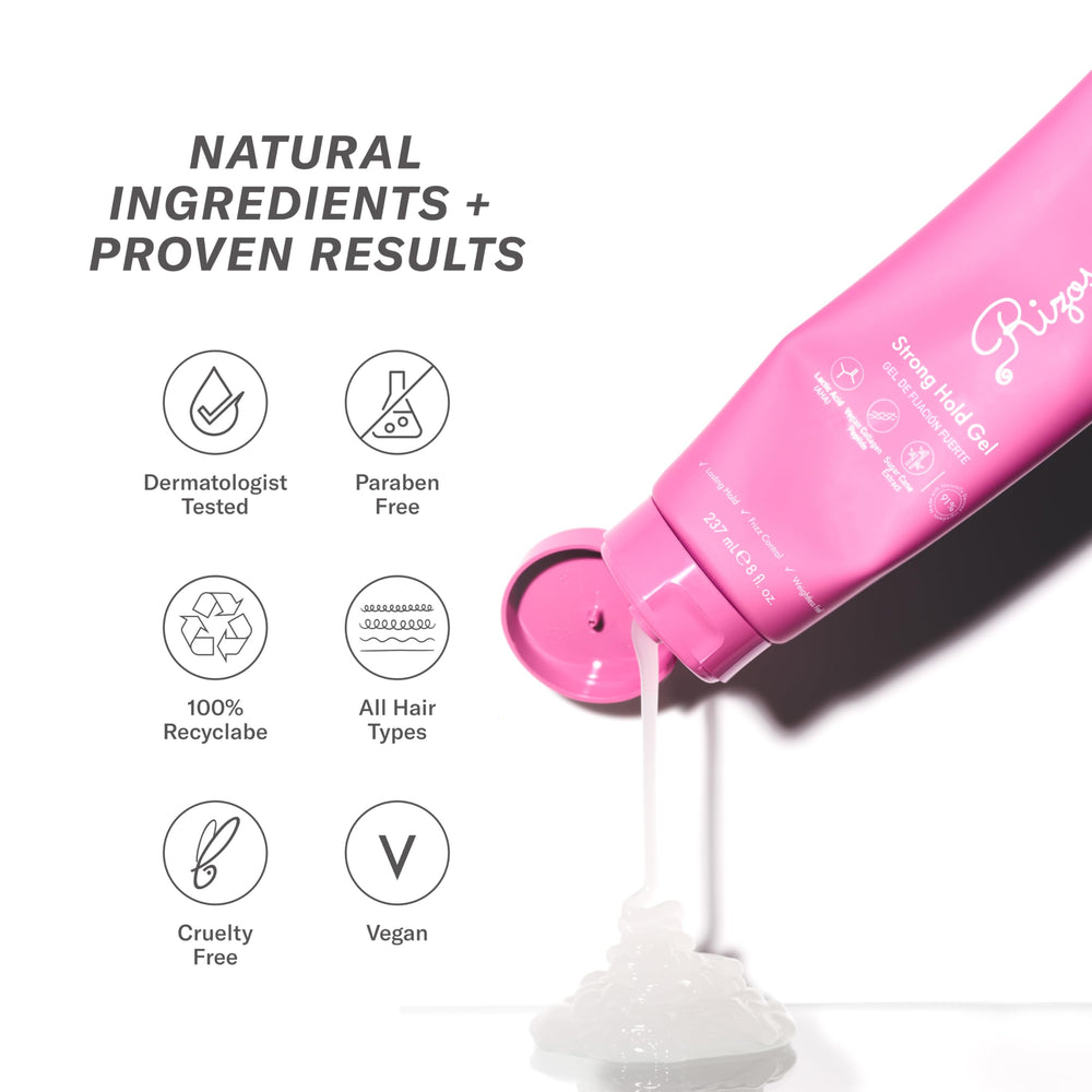 Rizos Curls Gel fixant fort – contient peptides de collagène végan et extrait de canne à sucre