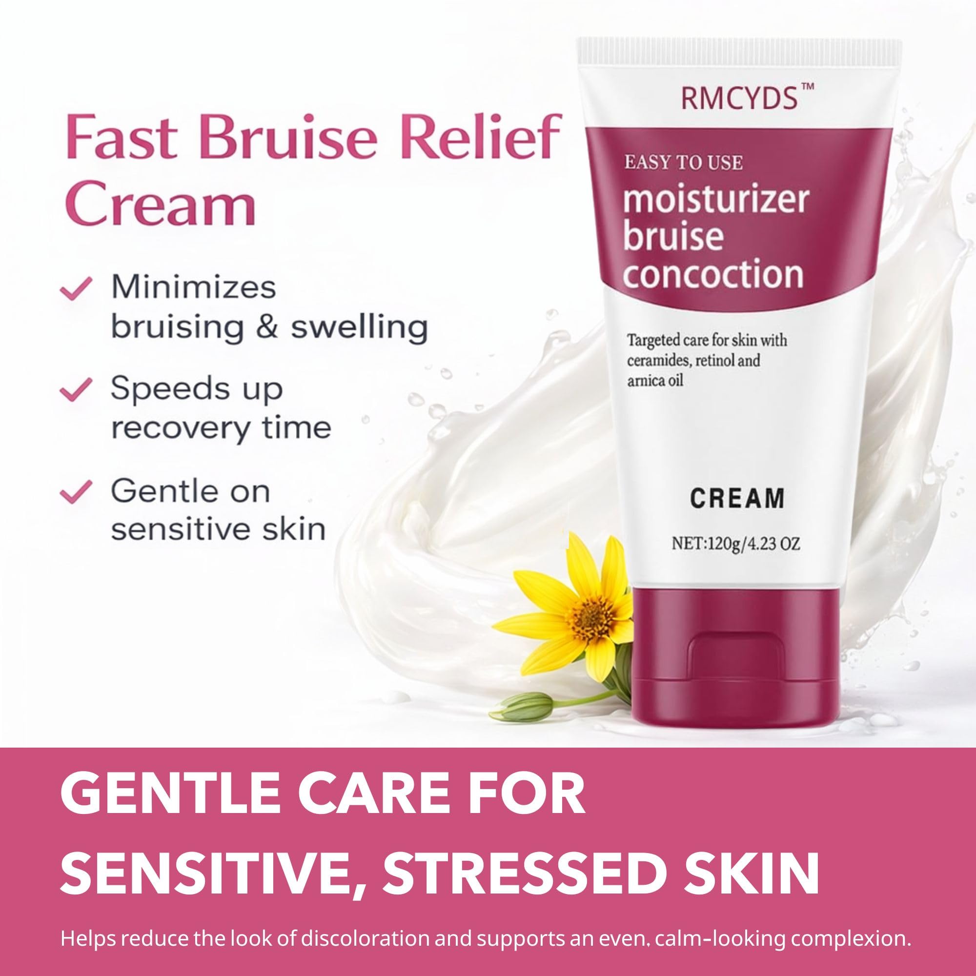 RMCYDS Crème contre les ecchymoses – application mains, texture légère qui pénètre rapidement.