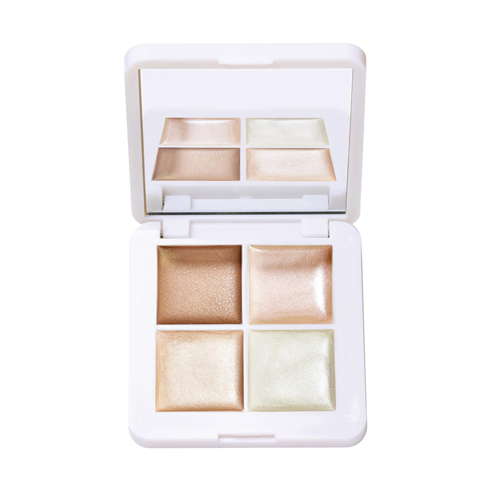 RMS Beauty Lip2Cheek Glow Quad en teinte rouge-pêche, éclat naturel pour joues et lèvres.