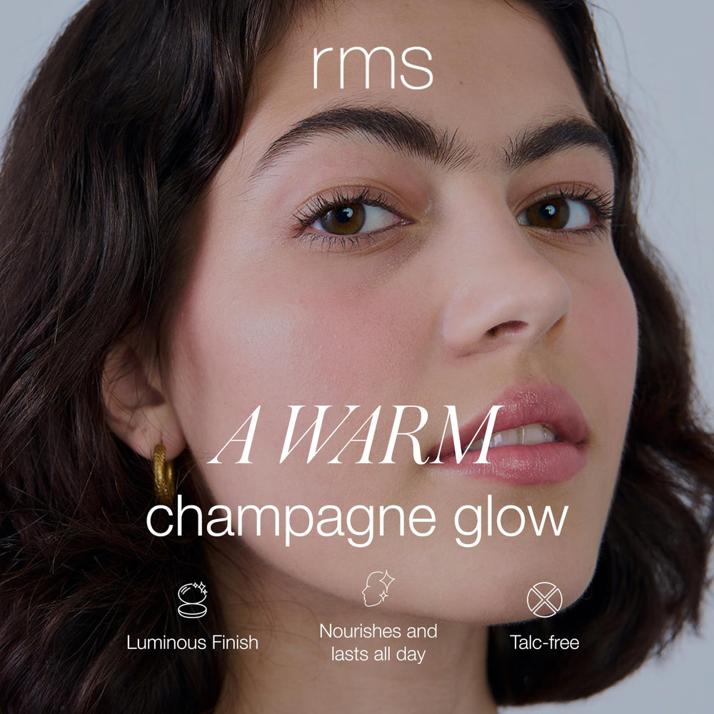 RMS Beauty Hydra Dew Luminizer appliqué sur les points hauts offre brillance fraîche.