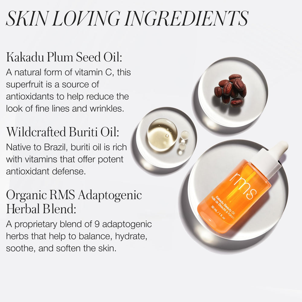 RMS Beauty Kakadu Beauty Oil – etiquette et emballage soigné.