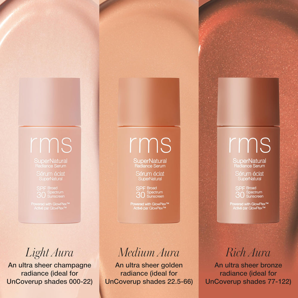 RMS Beauty Supernatural Radiance Serum SPF 30 teinte naturelle qui corrige doucement.