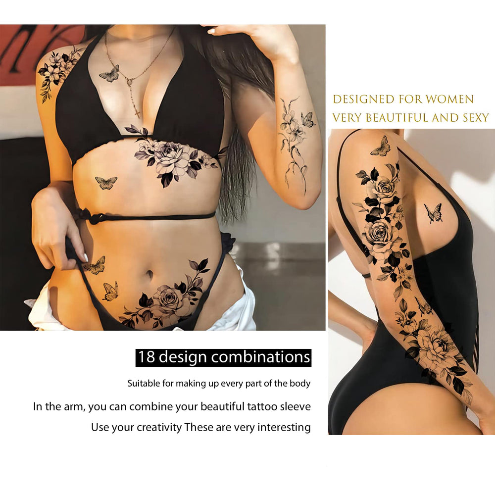 Tatouage temporaire Roarhowl sur bras grande fleur, usage polyvalent pour soirées
