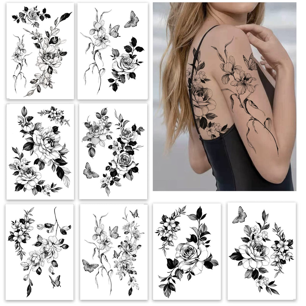 Tatouage temporaire Roarhowl sur dos grande fleur, décoration rapide pour festival