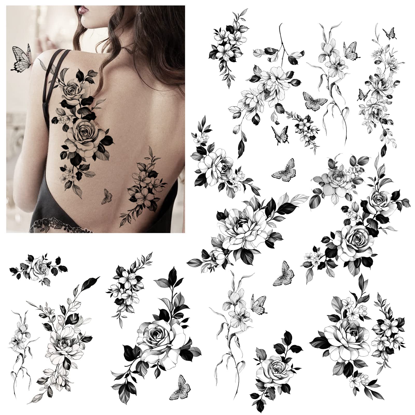 Tatouage temporaire Roarhowl sur épaule grande fleur, style instantané et non invasif