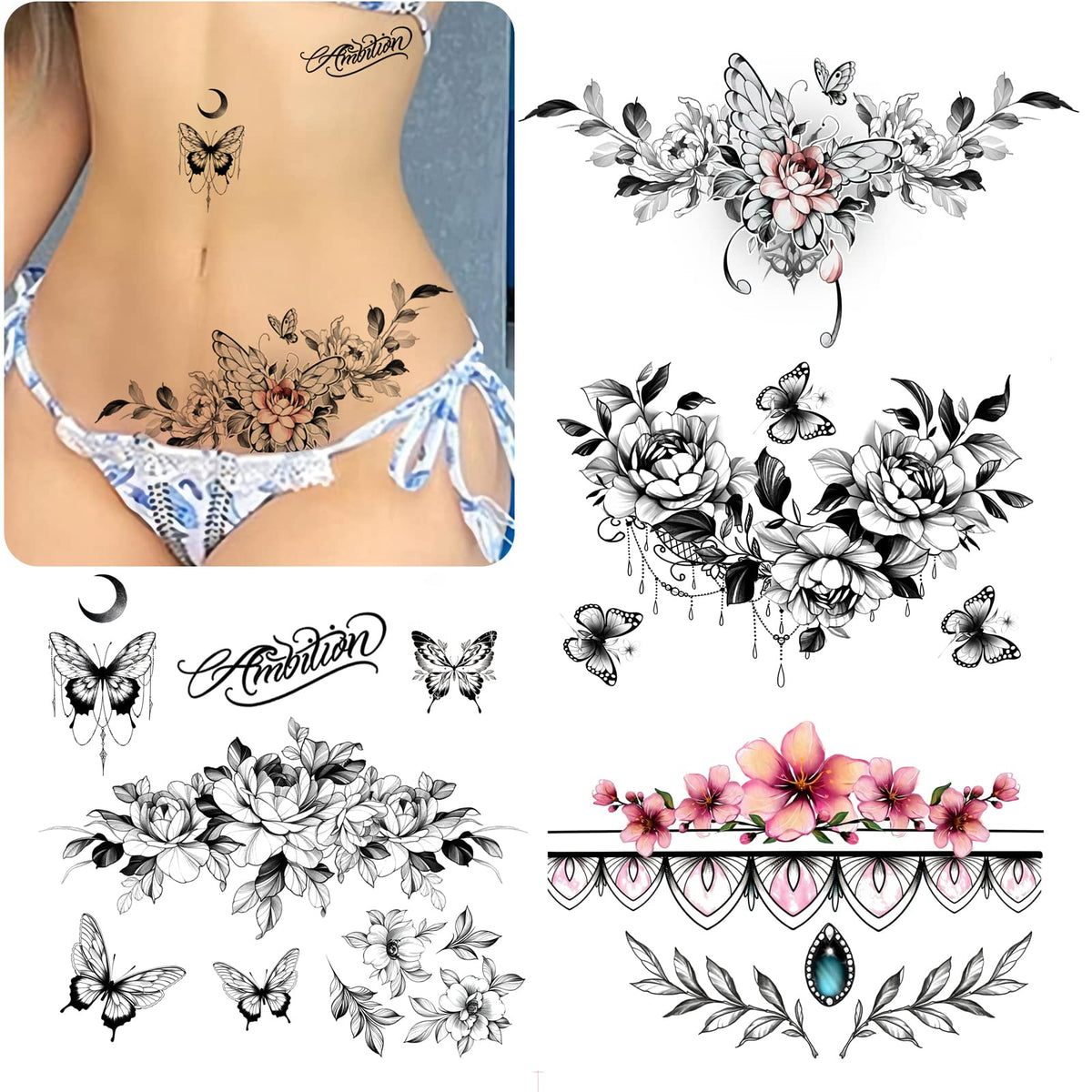 Roarhowl fleurs 3D sur abdomen, effet sexy et durable