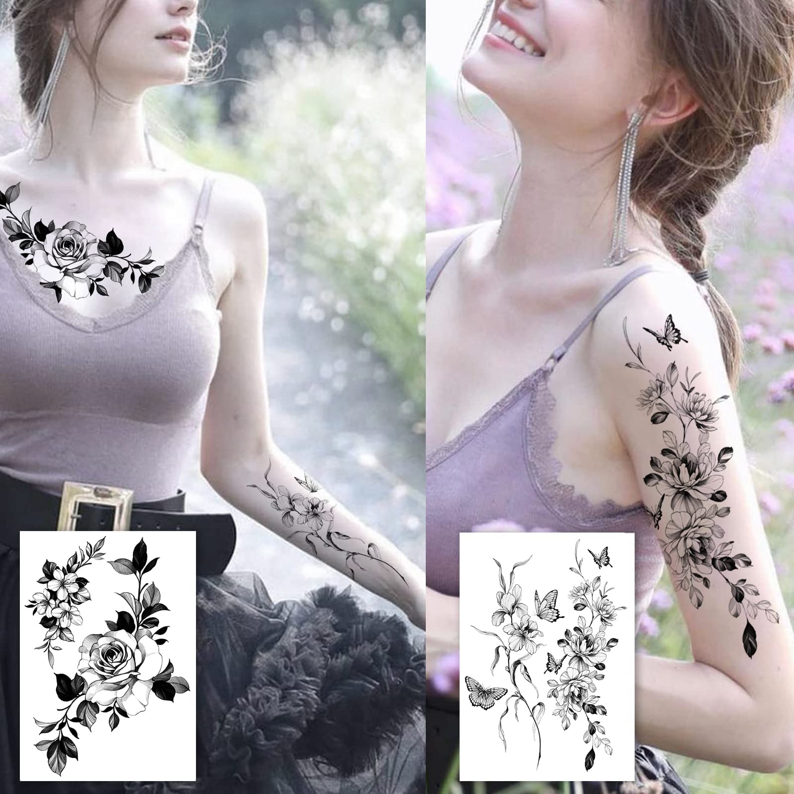 Tatouage temporaire Roarhowl sur jambe grande fleur, application facile et durable
