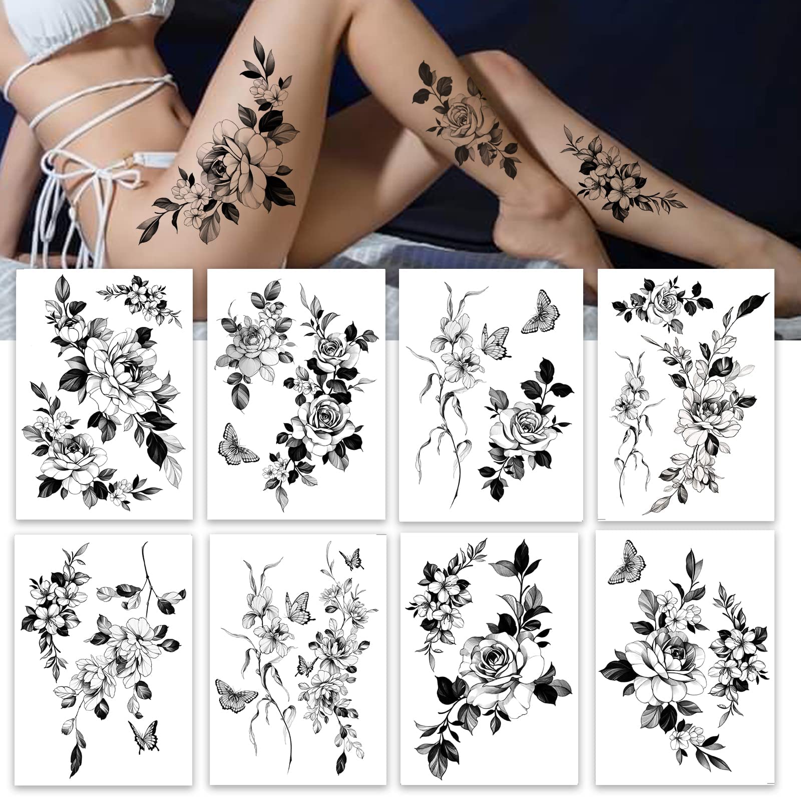 Tatouage temporaire Roarhowl sur torse grande fleur, rendu élégant et éphémère