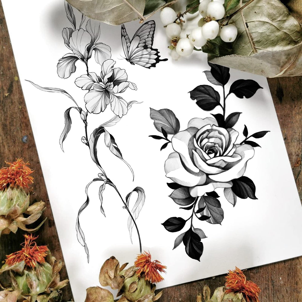 Tatouage temporaire Roarhowl sur ventre grande fleur, allure audacieuse et temporaire