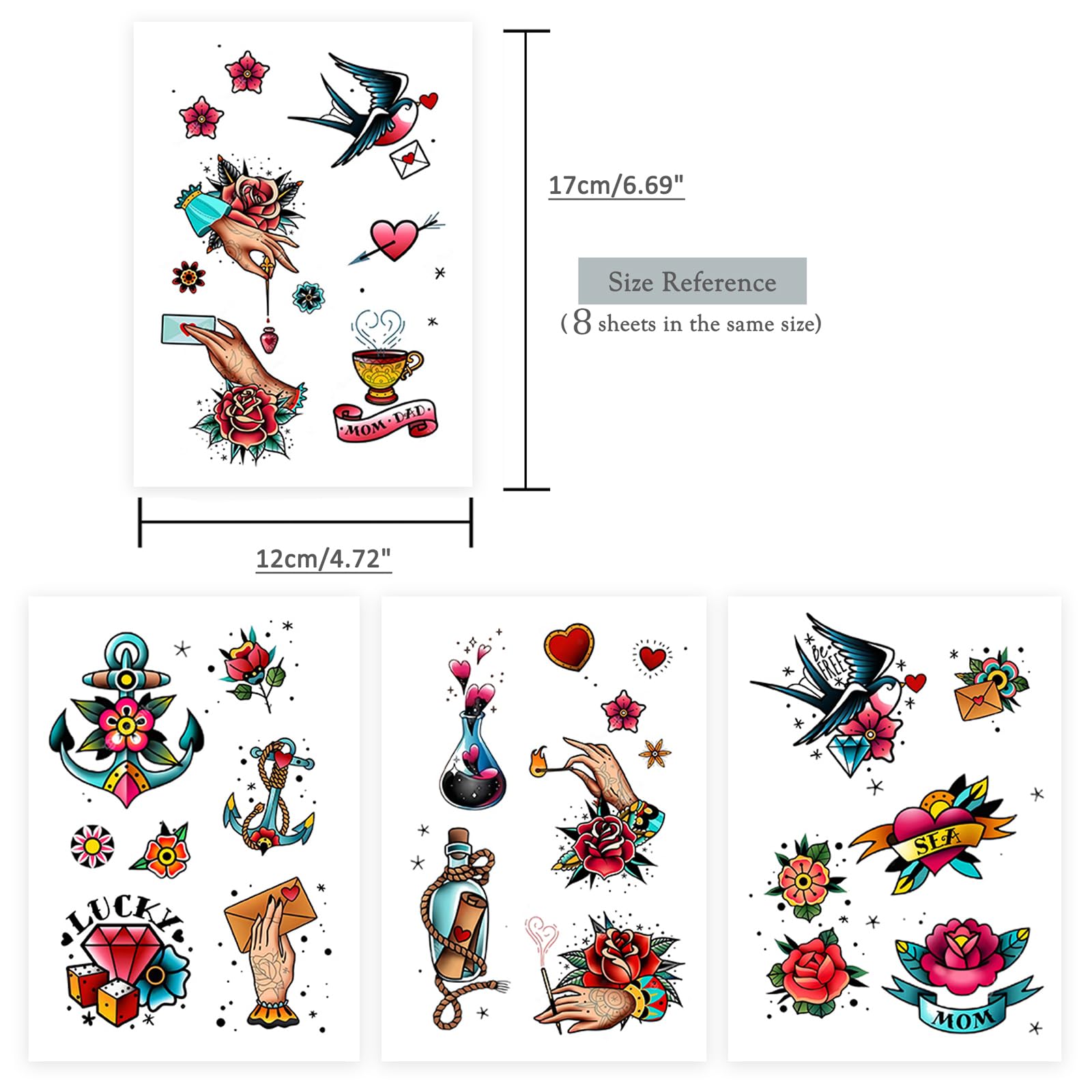 Tatouages temporaires Roarhowl rétro fleurs, pour une touche élégante et éphémère.