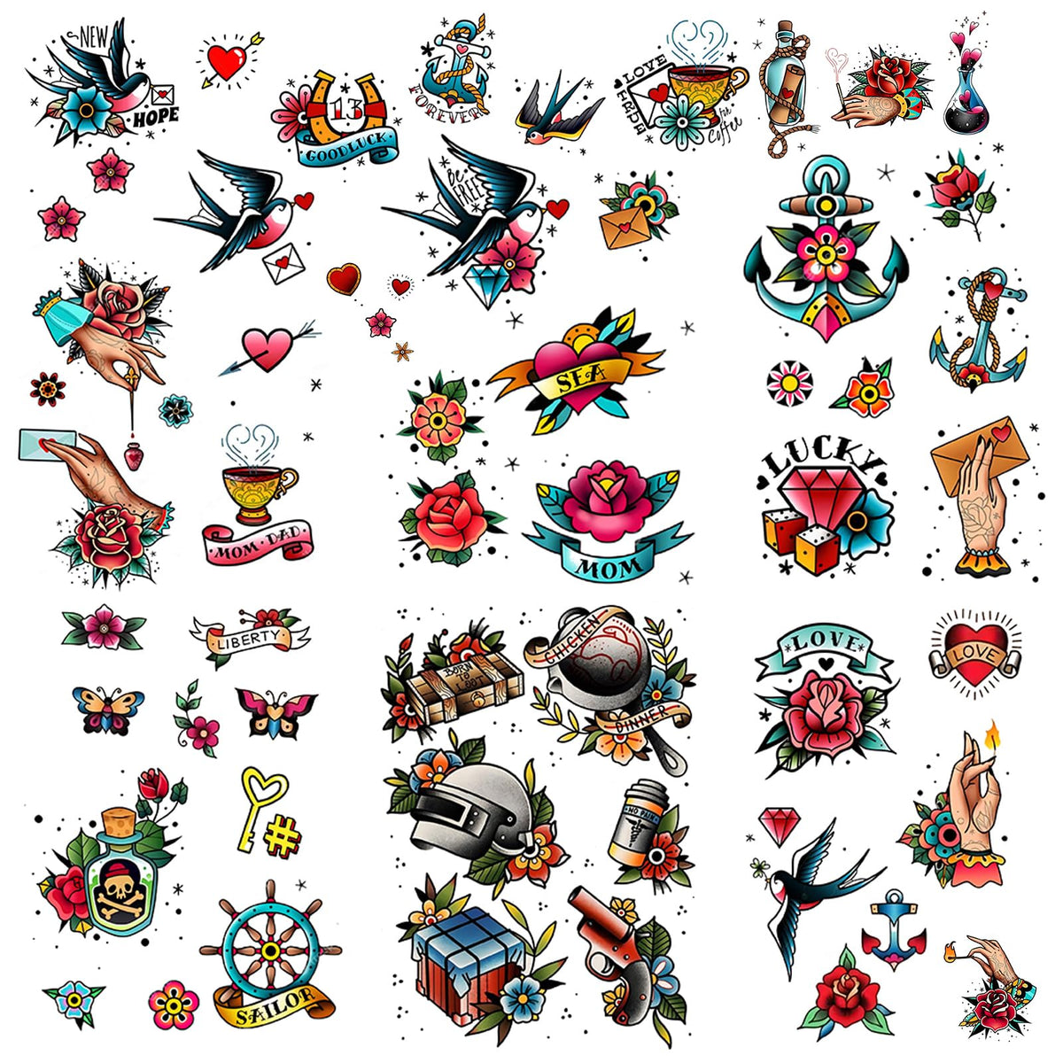 Tatouages temporaires Roarhowl pinup rétro, parfaits pour une fête ou un look audacieux.