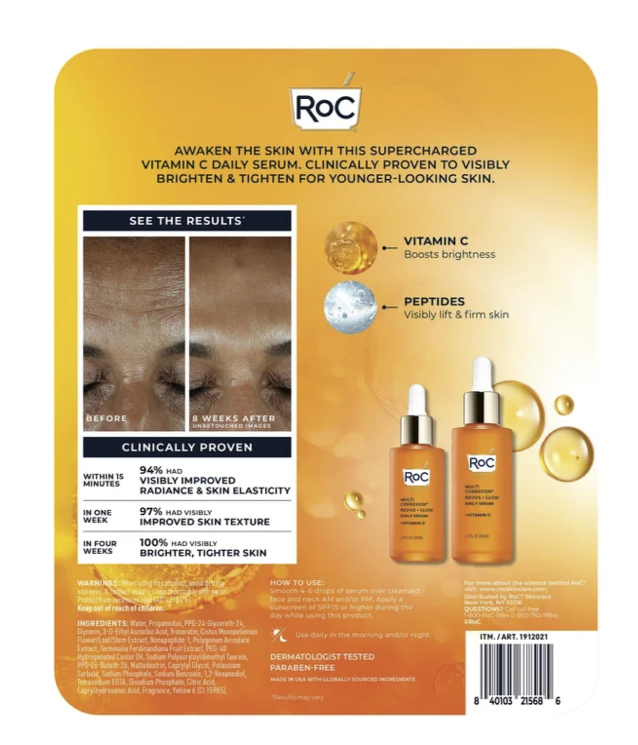 Détails du packaging RoC, design clair et pratique.