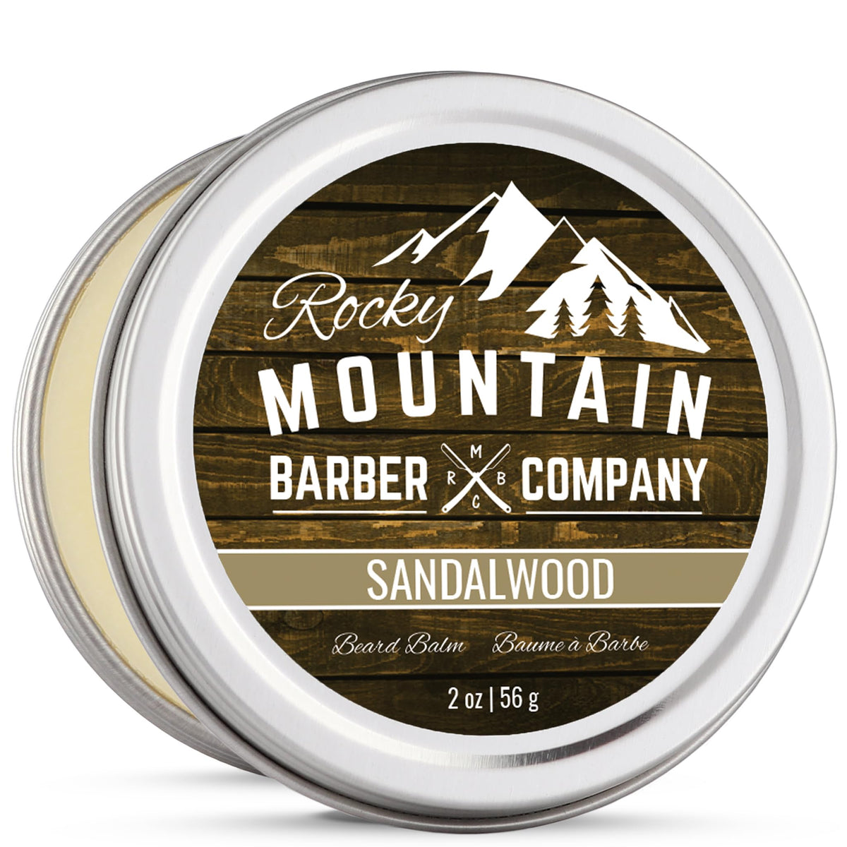 Baume barbe Rocky Mountain Barber dans son pot, parfum boisé pour une allure riche.