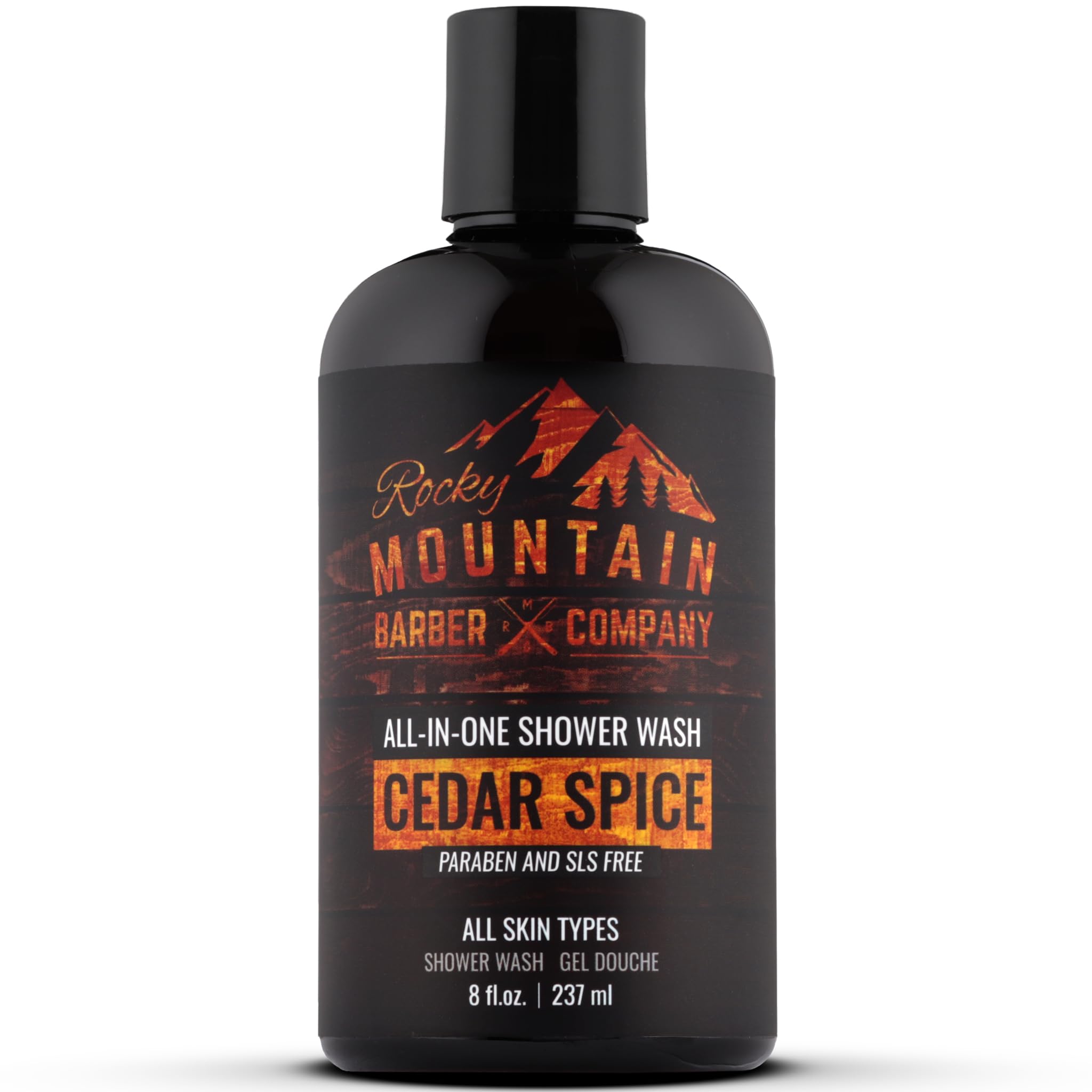 Rocky Mountain Barber Cedar Spice, bouteille prête pour une routine 5-en-1 pratique.