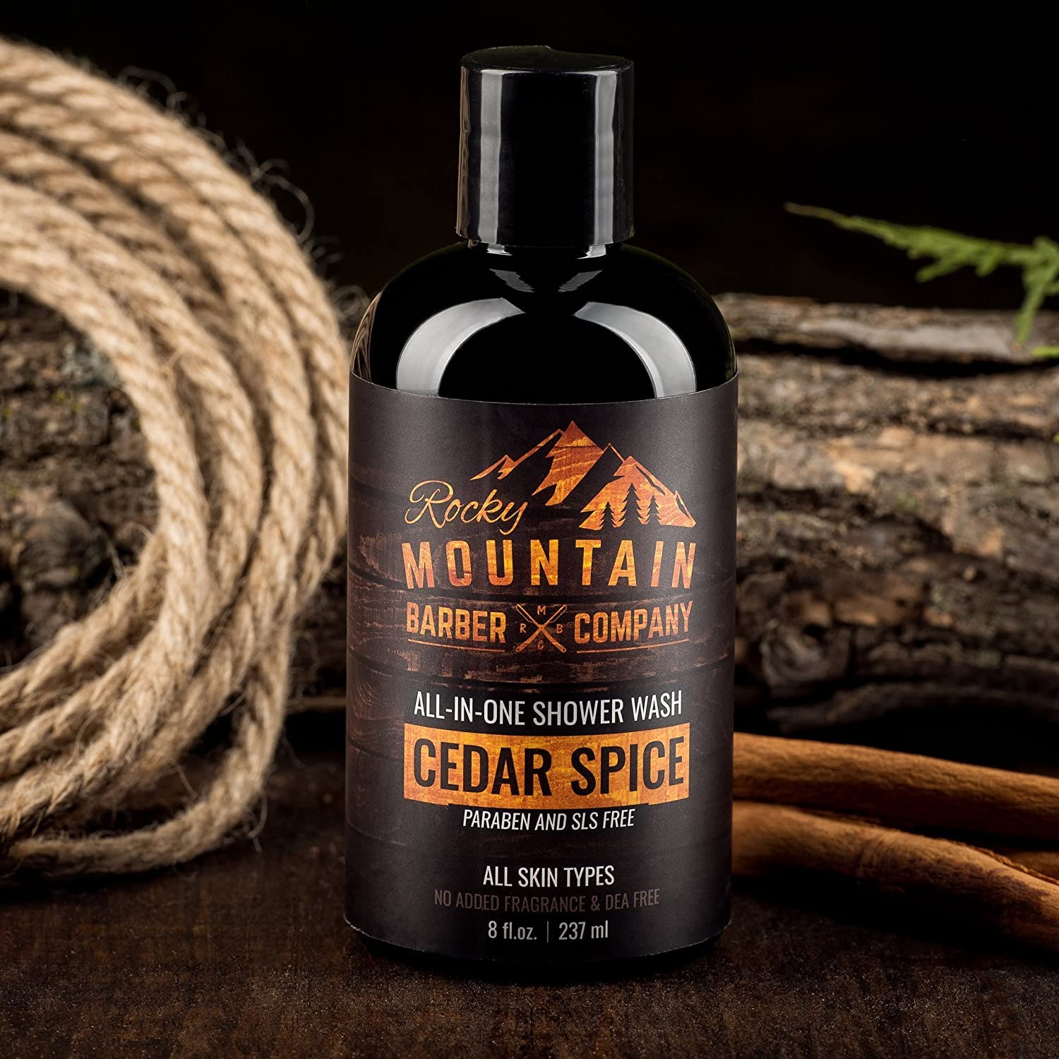 Rocky Mountain Barber Cedar Spice, étiquette claire facilitant l’identification du soin polyvalent.