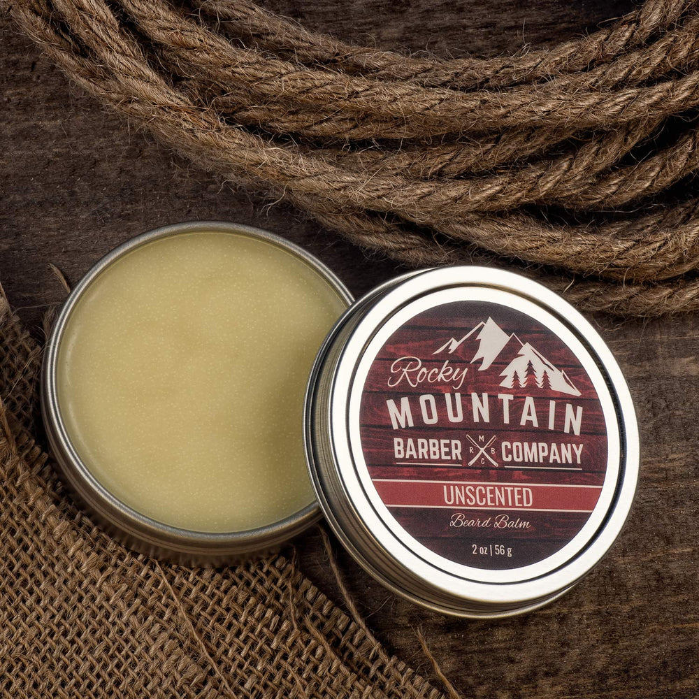 Rocky Mountain Barber Company Baume barbe – emballage aluminium portable pour voyage.