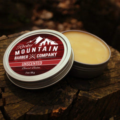 Rocky Mountain Barber Company Baume barbe – pot d'ingrédients naturels pour barbe hydratée.
