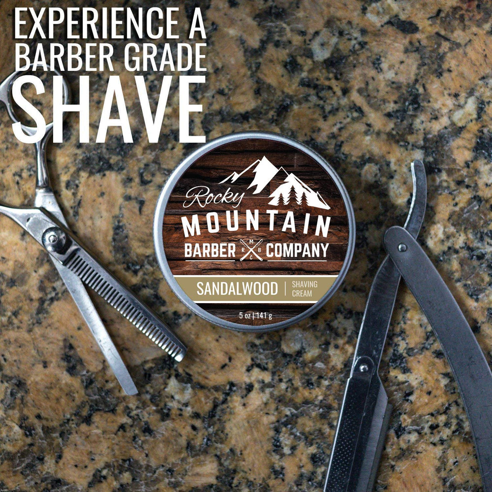 Rocky Mountain Barber Company crème rasage emballage métal, conservation sûre.