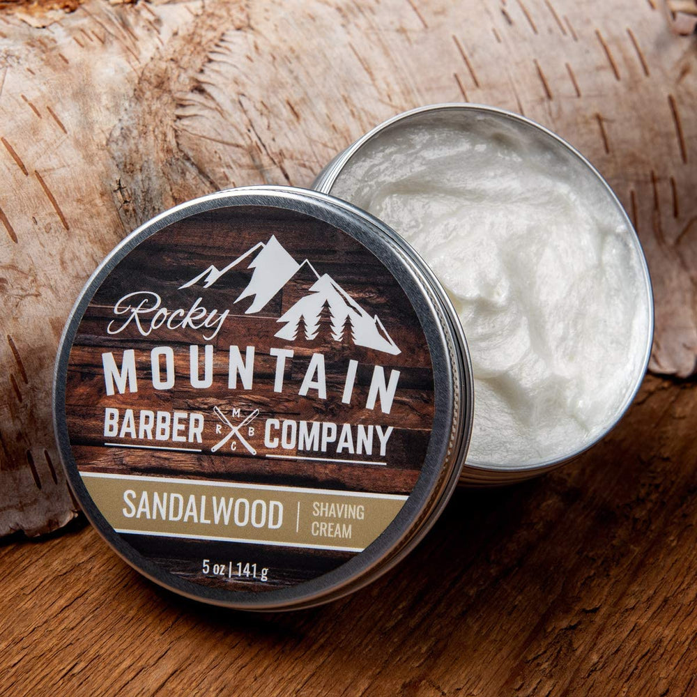 Rocky Mountain Barber Company crème rasage application facile avec brosse.