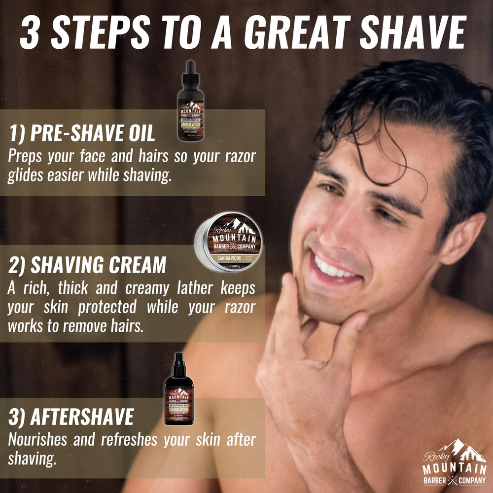 Rocky Mountain Barber Company crème rasage santal essentiel, parfum boisé.