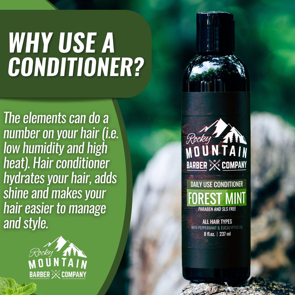 Rocky Mountain Barber Conditionneur Usage Cheveux Humides, démêlage facilité et brillance naturelle.