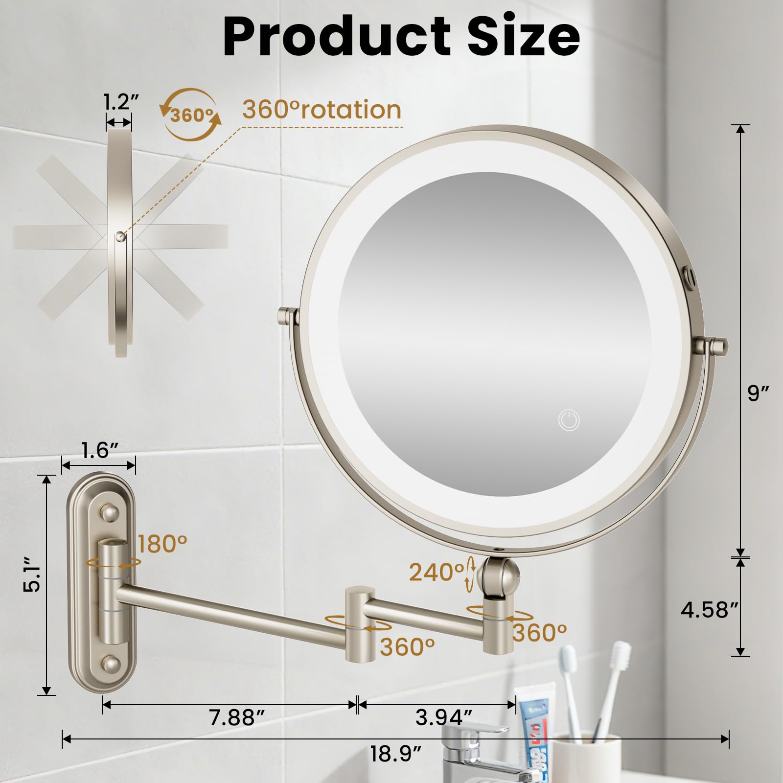 Miroir Rococollos 1X/30X, agrandissement pour détails fins et rasage précis.