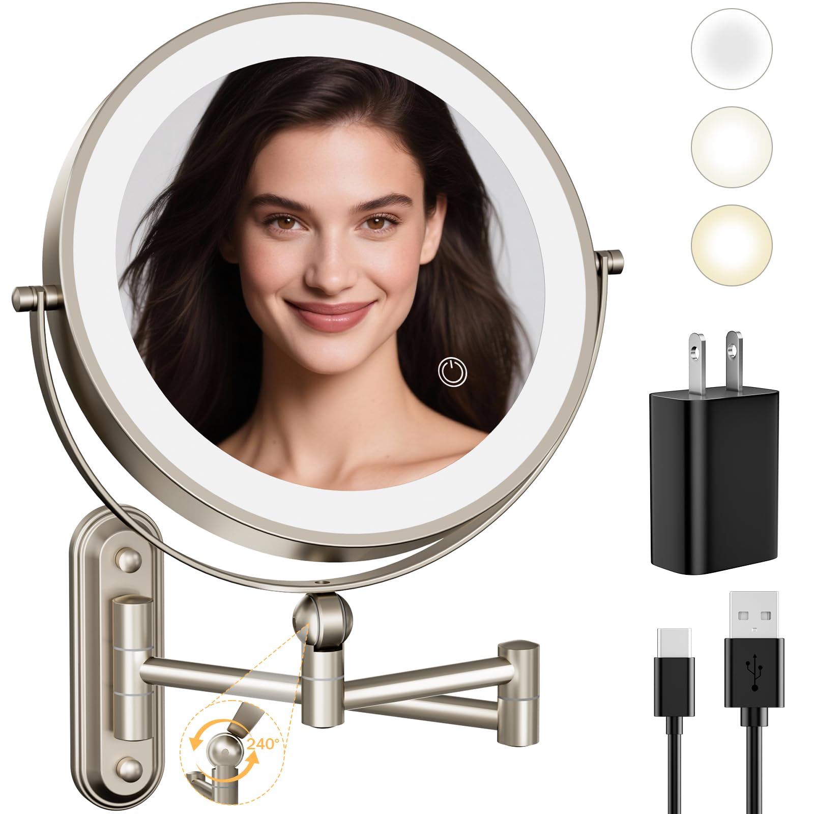 Miroir Rococollos LED 9 pouces avec surface HD sans distorsion pour un maquillage précis.