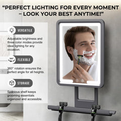 Rocollos miroir douche éclairage à 3 couleurs pour un rasage précis