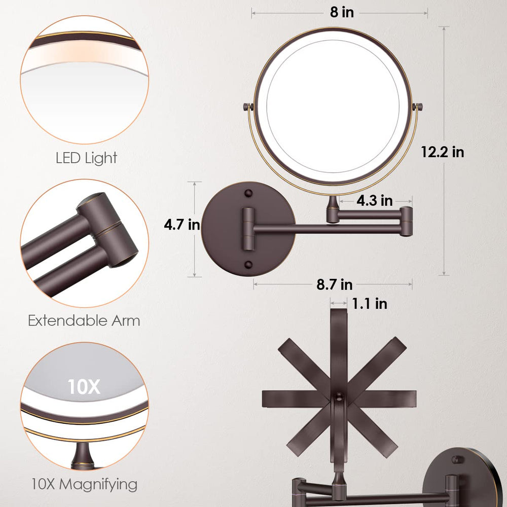 Rocollos miroir éclairage triple couleur, blanc chaud naturel