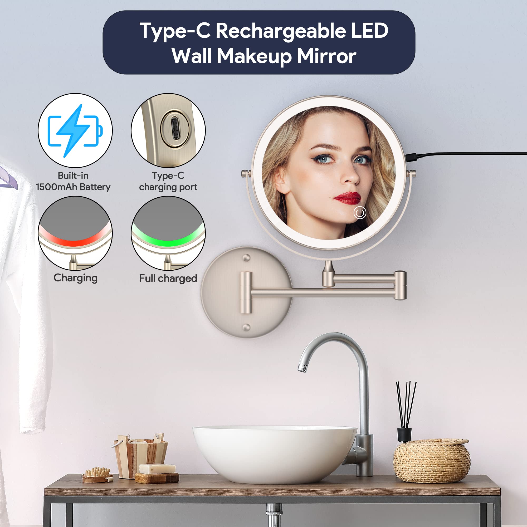 Rocollos miroir 1X et 10X, détails du visage facilités.