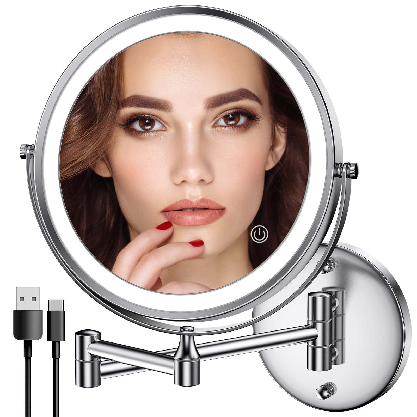 Rocollos Miroir mural DEL rechargeable : éclairage sans fil pour maquillage précis.