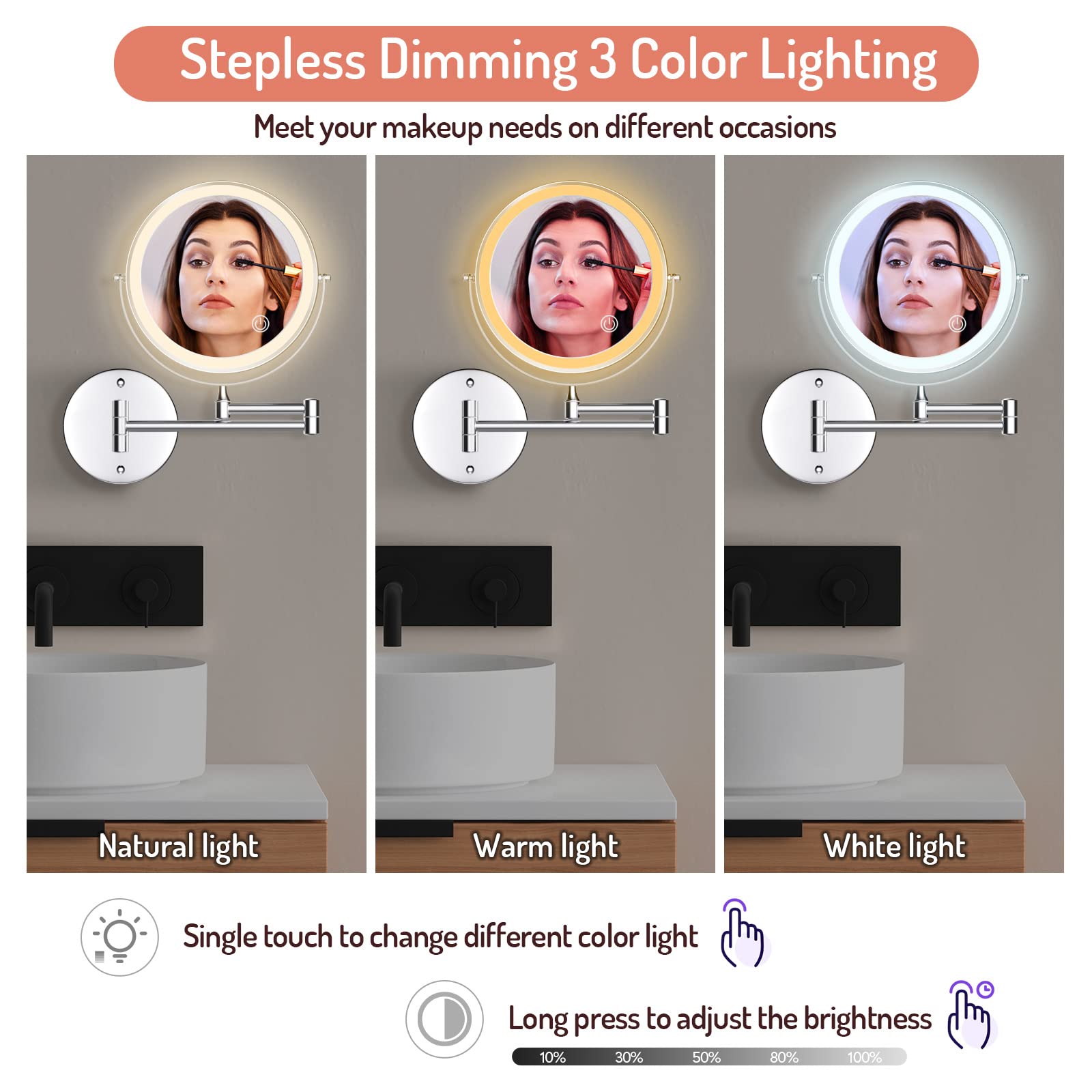 Rocollos miroir mural grossissement 1x-10x : voir les détails avec précision.