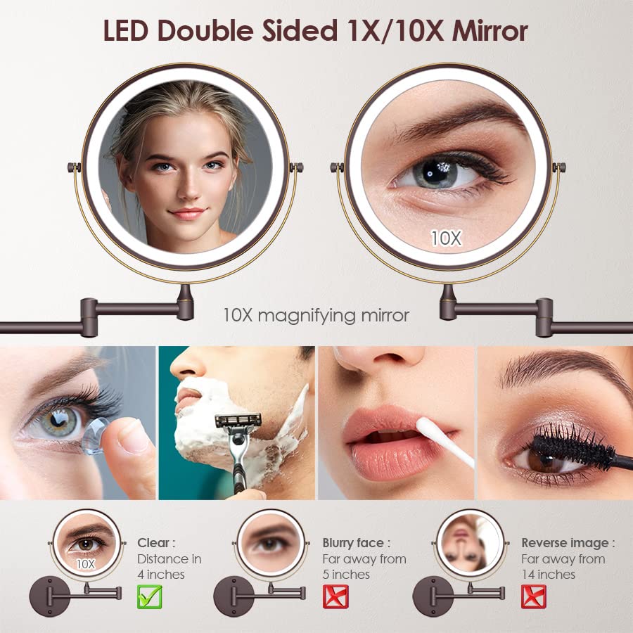 Rocollos miroir mural rotation 360°, bras étendu pour ajustement